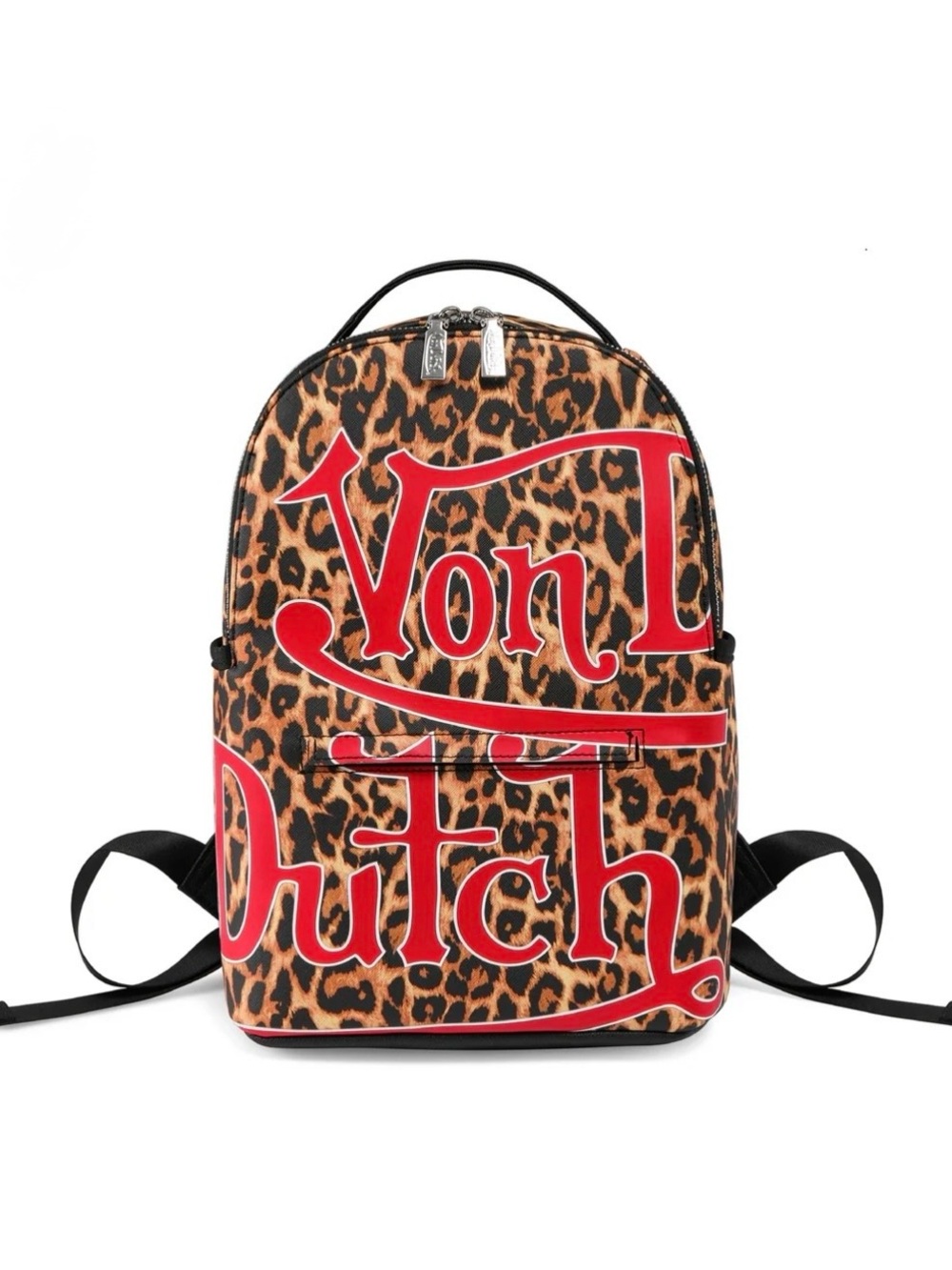 Von Dutch LARGE Leopard-Print Backpack with Bold Red Logo NWT - Picture 2 of 7
